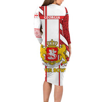 Georgia Long Sleeve Bodycon Dress with Red Cross and Golden Lions Emblem Never Bows Design - Wonder Print Shop