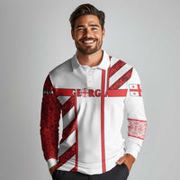Georgia Long Sleeve Polo Shirt with Red Cross and Golden Lions Emblem Never Bows Design - Wonder Print Shop