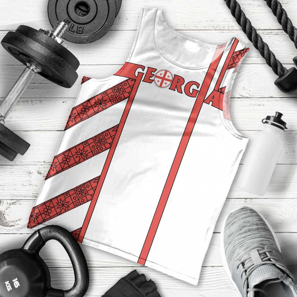 Georgia Men Tank Top with Red Cross and Golden Lions Emblem Never Bows Design - Wonder Print Shop