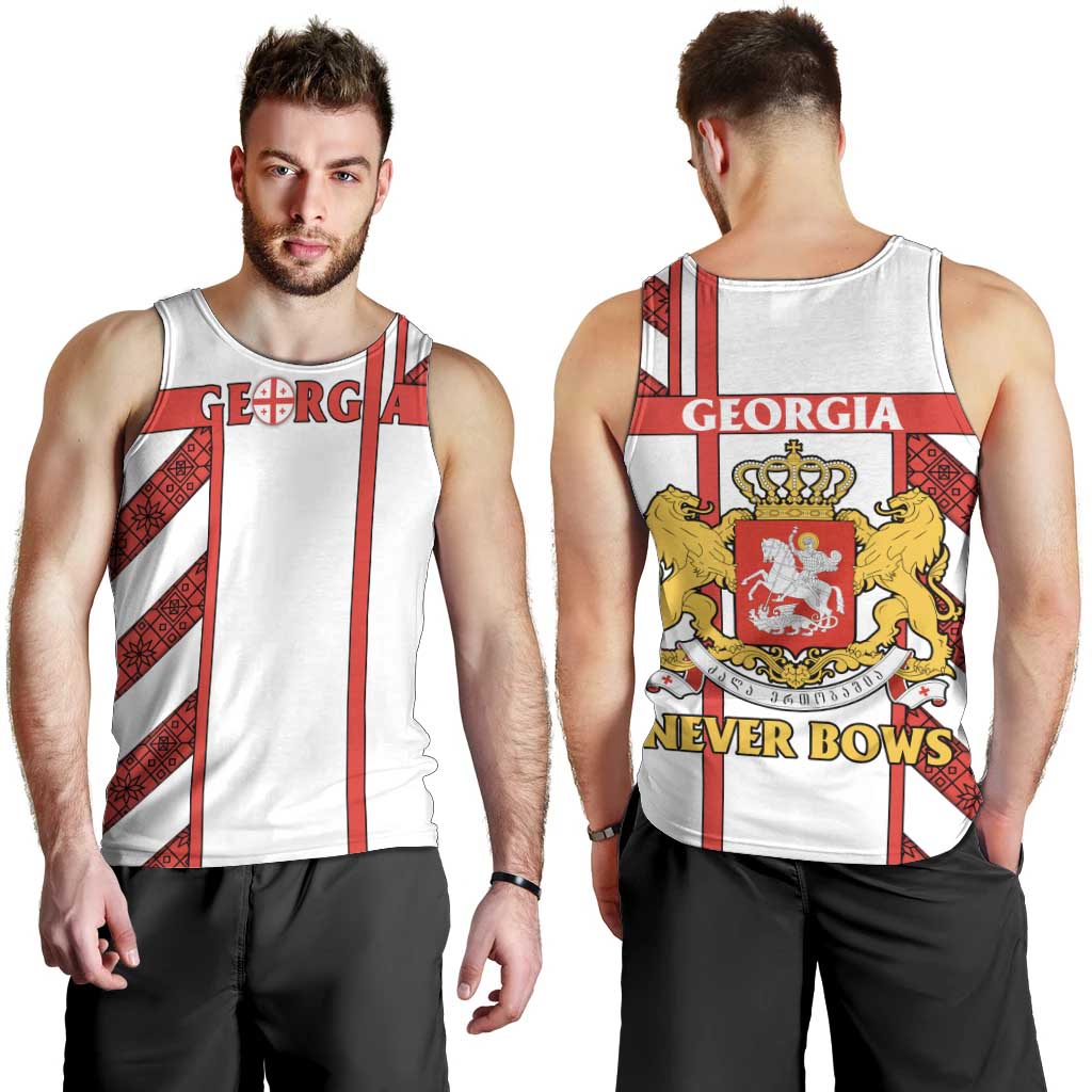 Georgia Men Tank Top with Red Cross and Golden Lions Emblem Never Bows Design - Wonder Print Shop