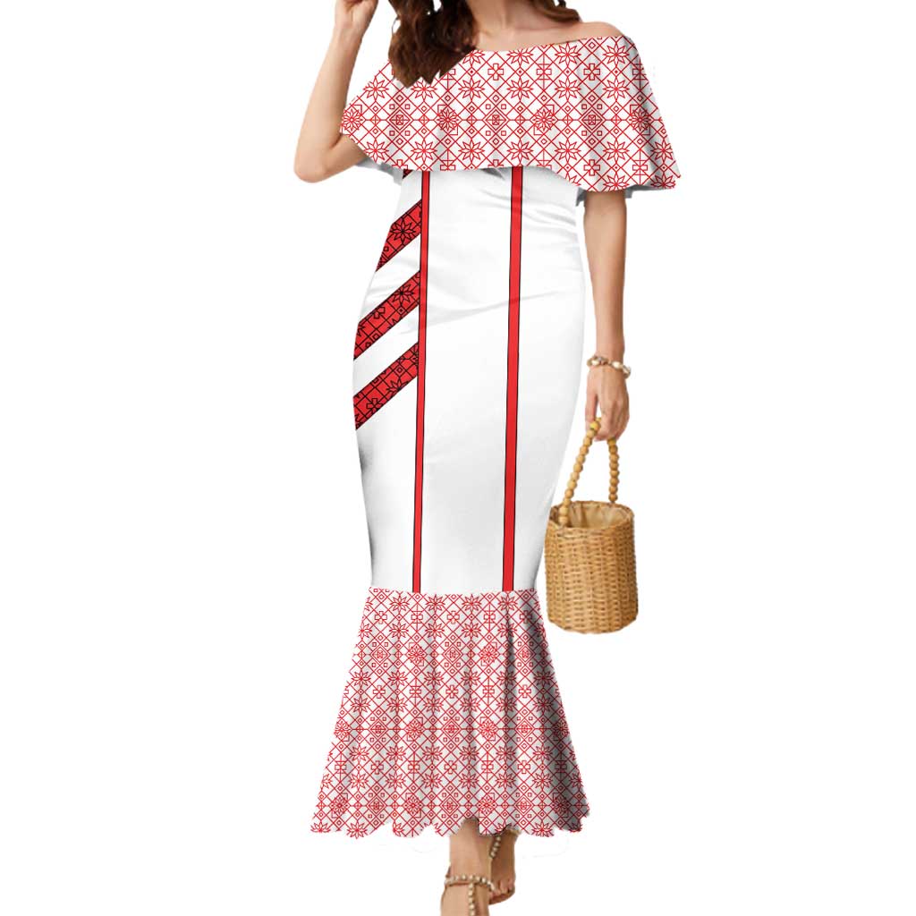 Georgia Mermaid Dress with Red Cross and Golden Lions Emblem Never Bows Design - Wonder Print Shop