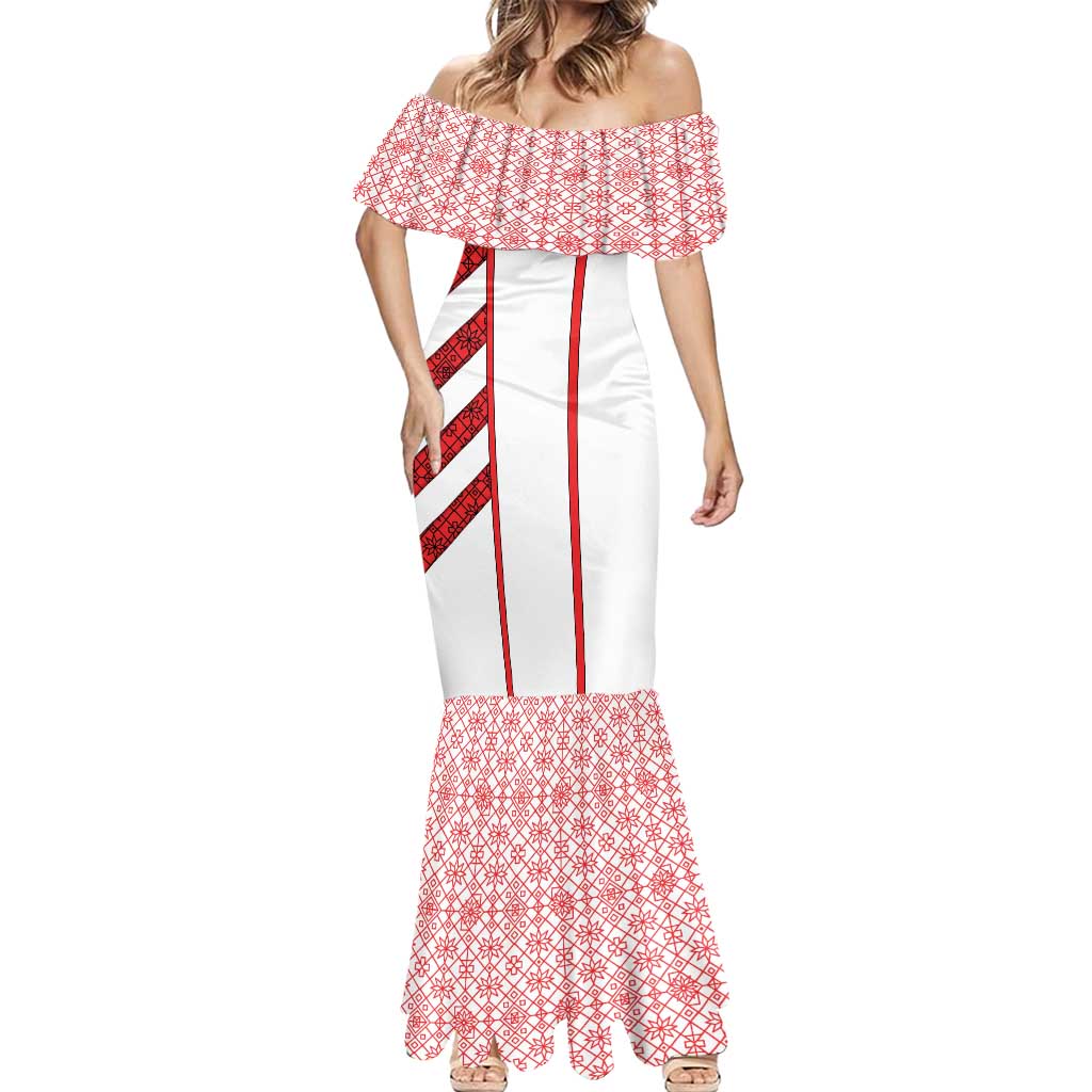 Georgia Mermaid Dress with Red Cross and Golden Lions Emblem Never Bows Design - Wonder Print Shop