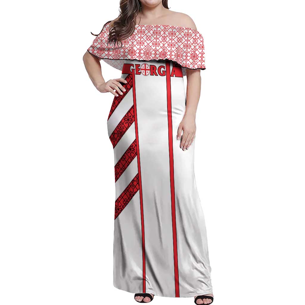 Georgia Off Shoulder Maxi Dress with Red Cross and Golden Lions Emblem Never Bows Design - Wonder Print Shop