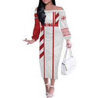 Georgia Off The Shoulder Long Sleeve Dress with Red Cross and Golden Lions Emblem Never Bows Design - Wonder Print Shop