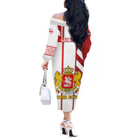 Georgia Off The Shoulder Long Sleeve Dress with Red Cross and Golden Lions Emblem Never Bows Design - Wonder Print Shop