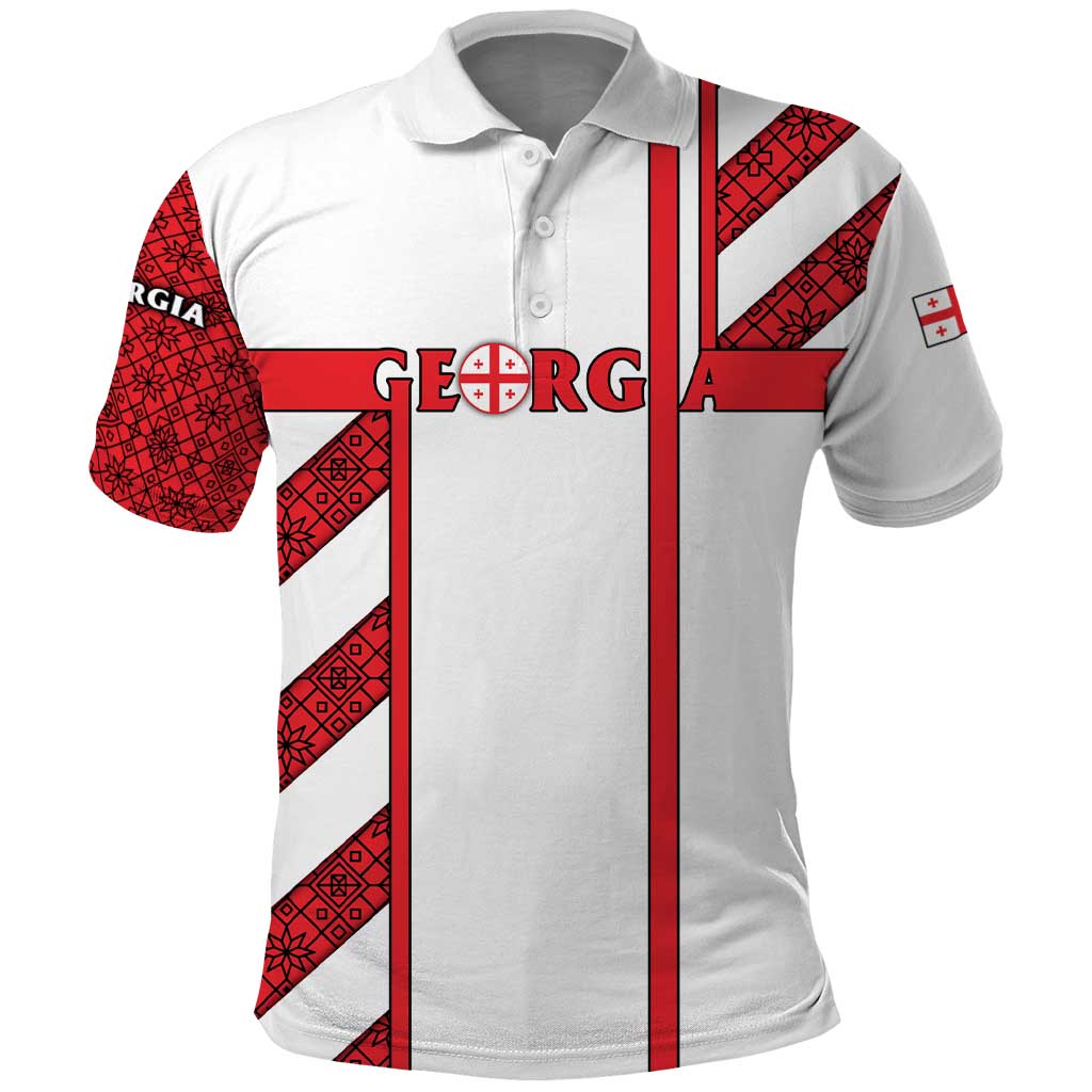 Georgia Polo Shirt with Red Cross and Golden Lions Emblem Never Bows Design - Wonder Print Shop