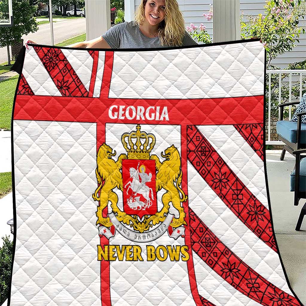 Georgia Quilt with Red Cross and Golden Lions Emblem Never Bows Design - Wonder Print Shop