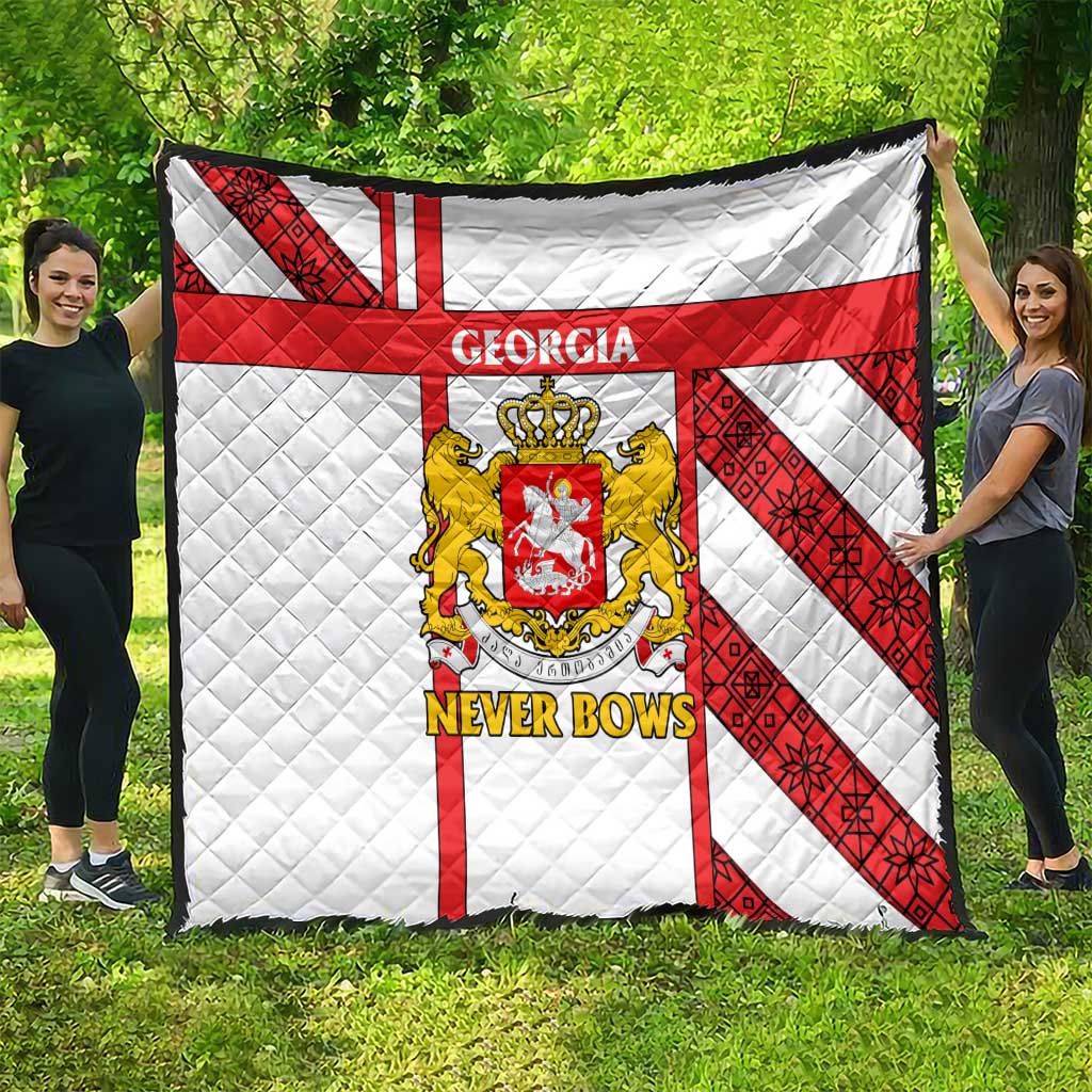 Georgia Quilt with Red Cross and Golden Lions Emblem Never Bows Design - Wonder Print Shop