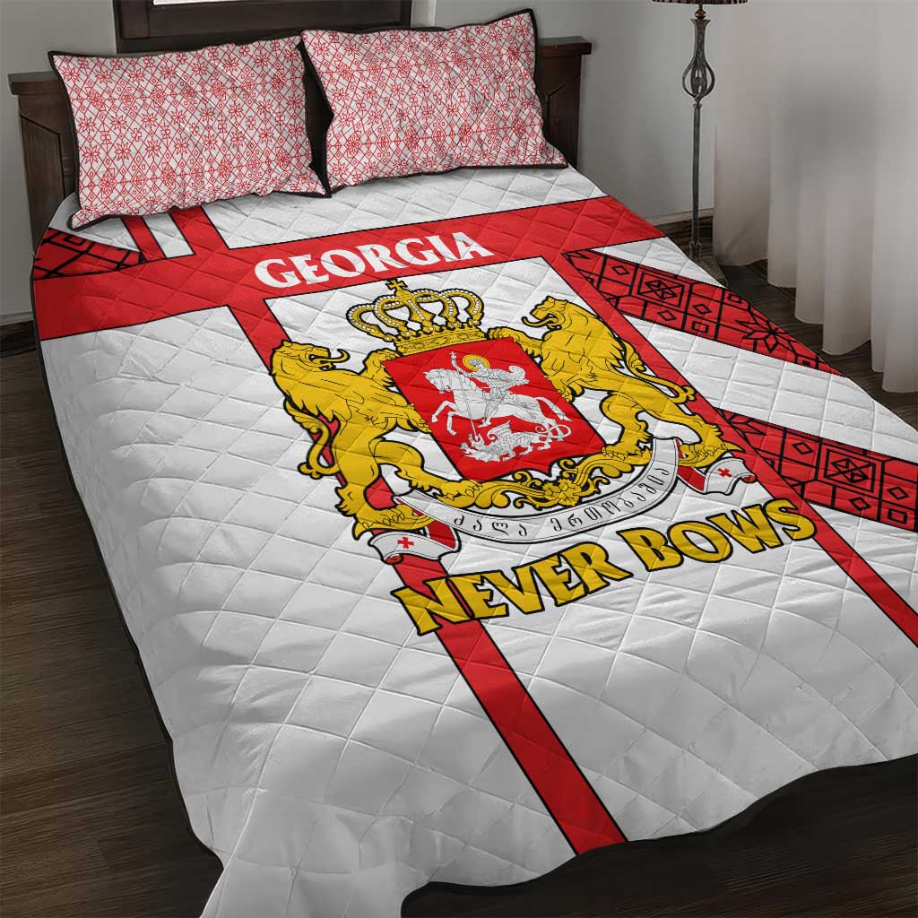 Georgia Quilt Bed Set with Red Cross and Golden Lions Emblem Never Bows Design - Wonder Print Shop