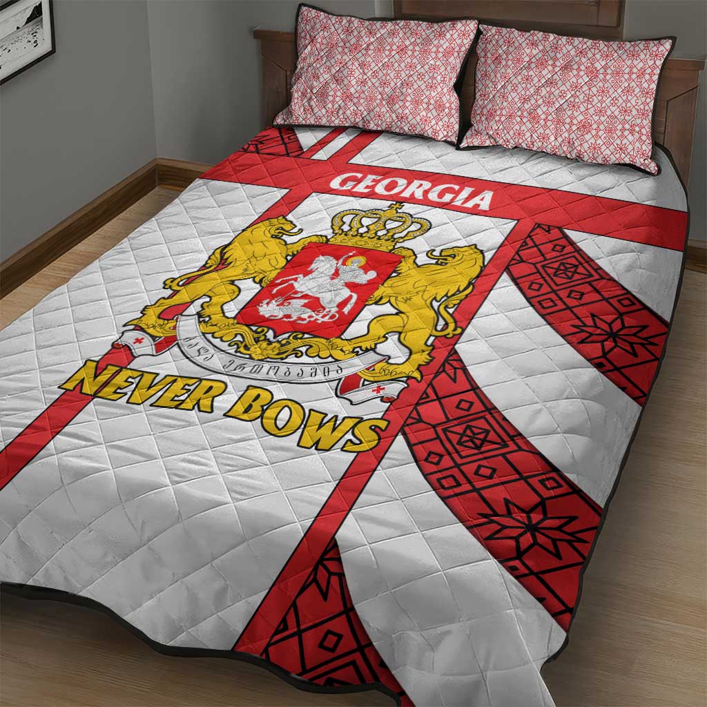 Georgia Quilt Bed Set with Red Cross and Golden Lions Emblem Never Bows Design - Wonder Print Shop