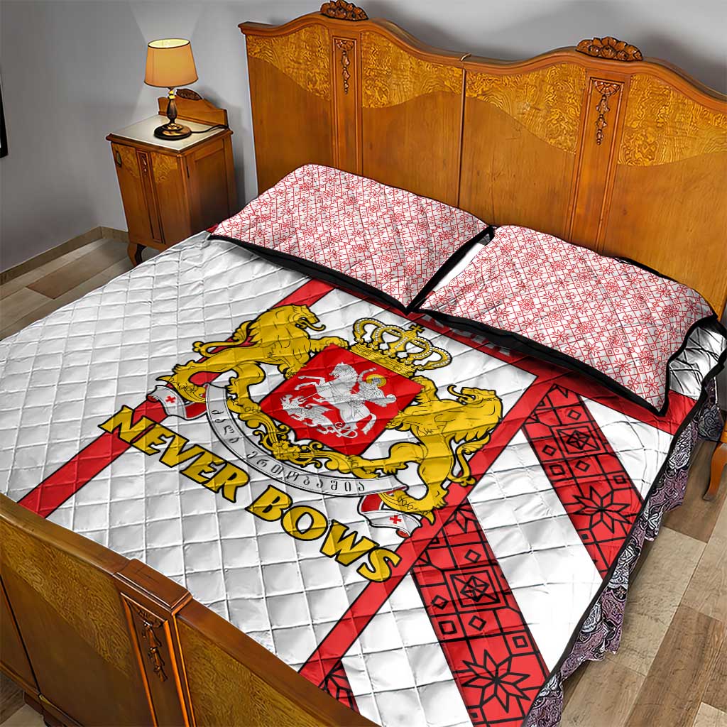 Georgia Quilt Bed Set with Red Cross and Golden Lions Emblem Never Bows Design - Wonder Print Shop