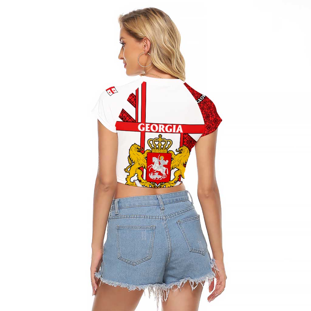 Georgia Raglan Cropped T Shirt with Red Cross and Golden Lions Emblem Never Bows Design - Wonder Print Shop