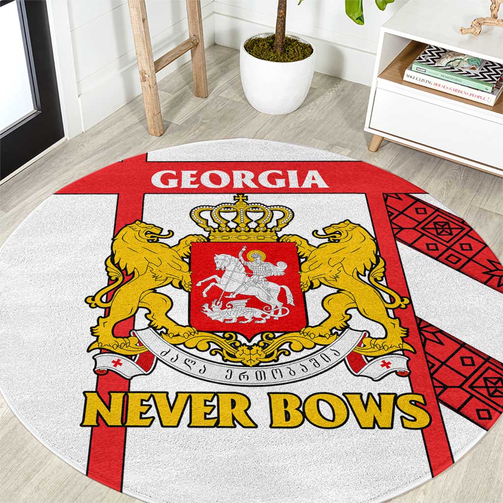Georgia Round Carpet with Red Cross and Golden Lions Emblem Never Bows Design - Wonder Print Shop