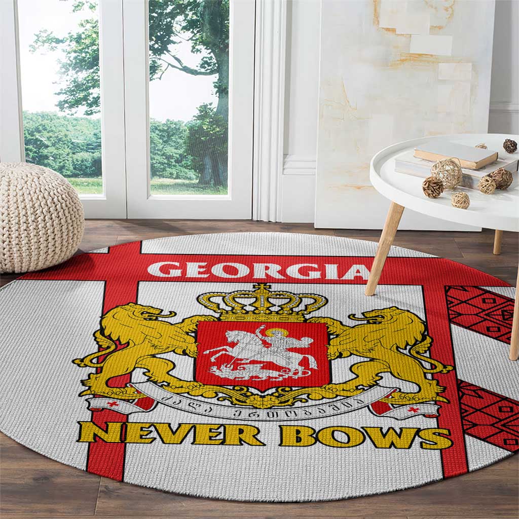 Georgia Round Carpet with Red Cross and Golden Lions Emblem Never Bows Design - Wonder Print Shop