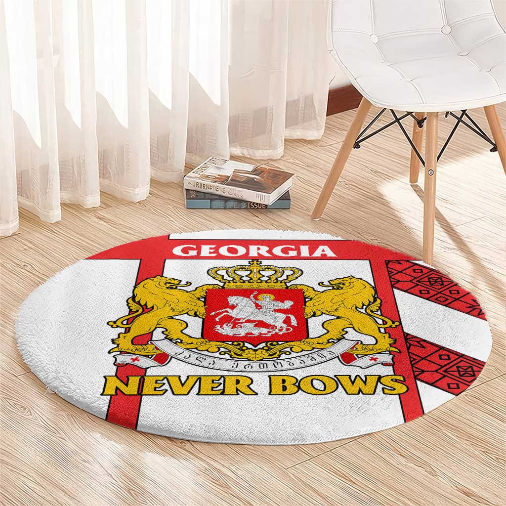 Georgia Round Carpet with Red Cross and Golden Lions Emblem Never Bows Design - Wonder Print Shop