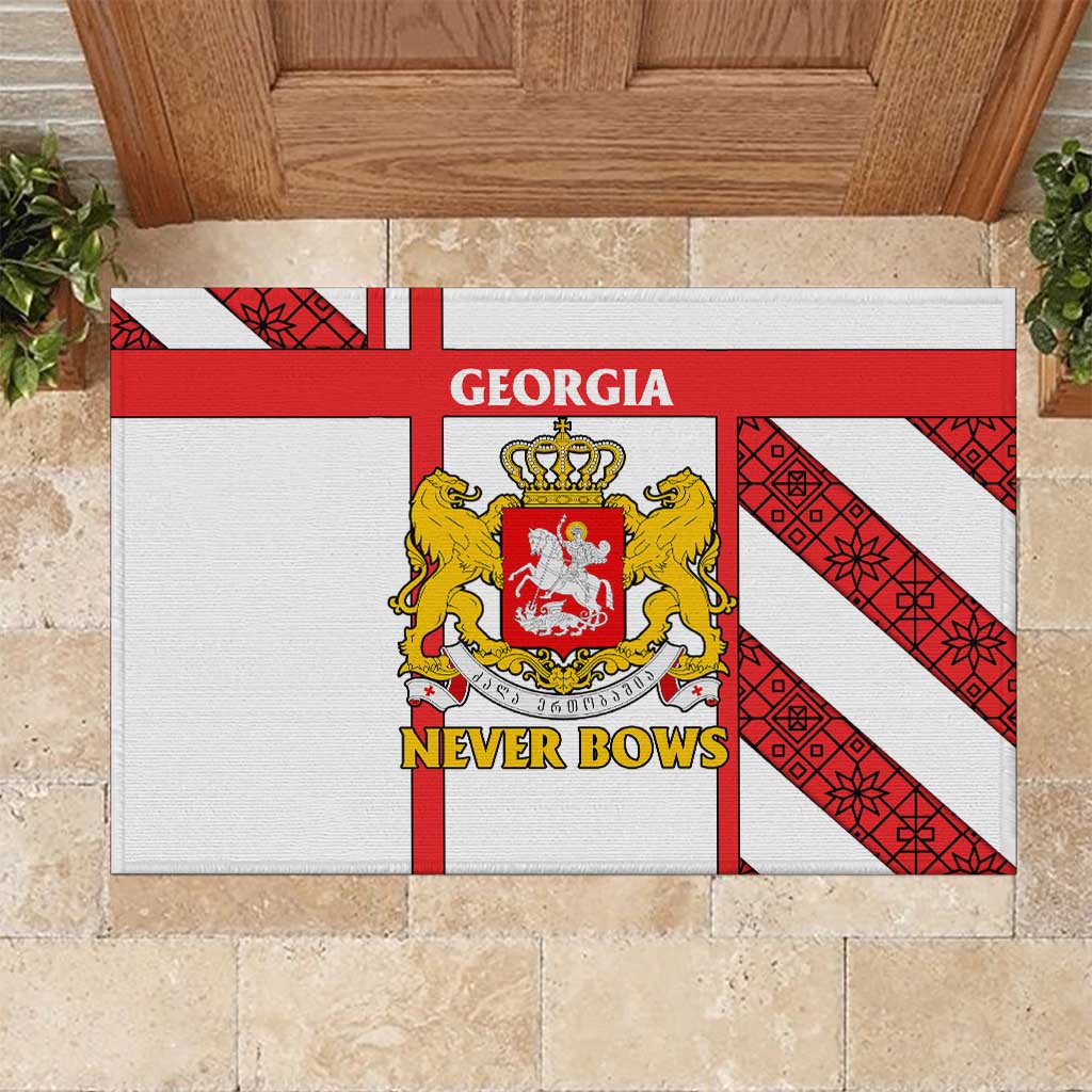 Georgia Rubber Doormat with Red Cross and Golden Lions Emblem Never Bows Design - Wonder Print Shop