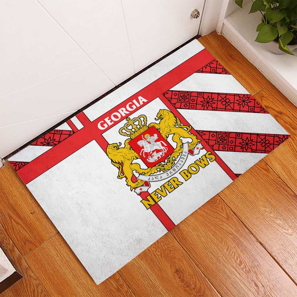 Georgia Rubber Doormat with Red Cross and Golden Lions Emblem Never Bows Design - Wonder Print Shop