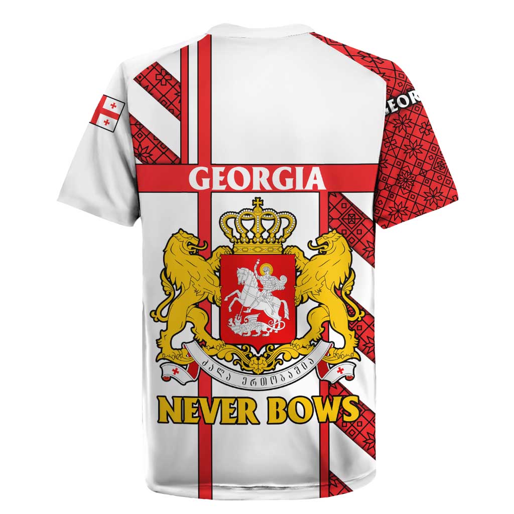 Georgia Rugby Jersey with Red Cross and Golden Lions Emblem Never Bows Design - Wonder Print Shop