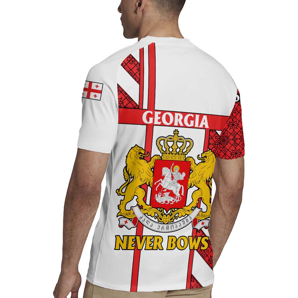 Georgia Rugby Jersey with Red Cross and Golden Lions Emblem Never Bows Design - Wonder Print Shop