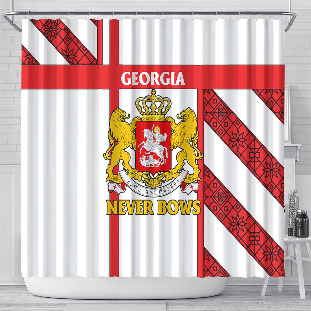 Georgia Shower Curtain with Red Cross and Golden Lions Emblem Never Bows Design - Wonder Print Shop