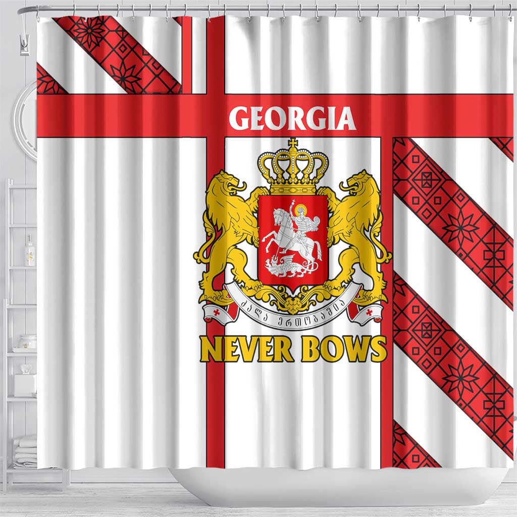 Georgia Shower Curtain with Red Cross and Golden Lions Emblem Never Bows Design - Wonder Print Shop