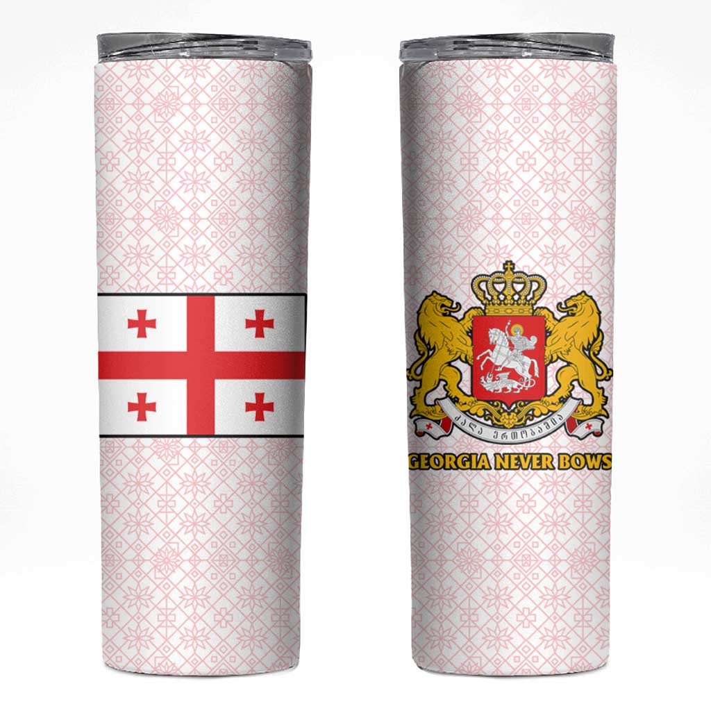 Georgia Skinny Tumbler with Red Cross and Golden Lions Emblem Never Bows Design - Wonder Print Shop