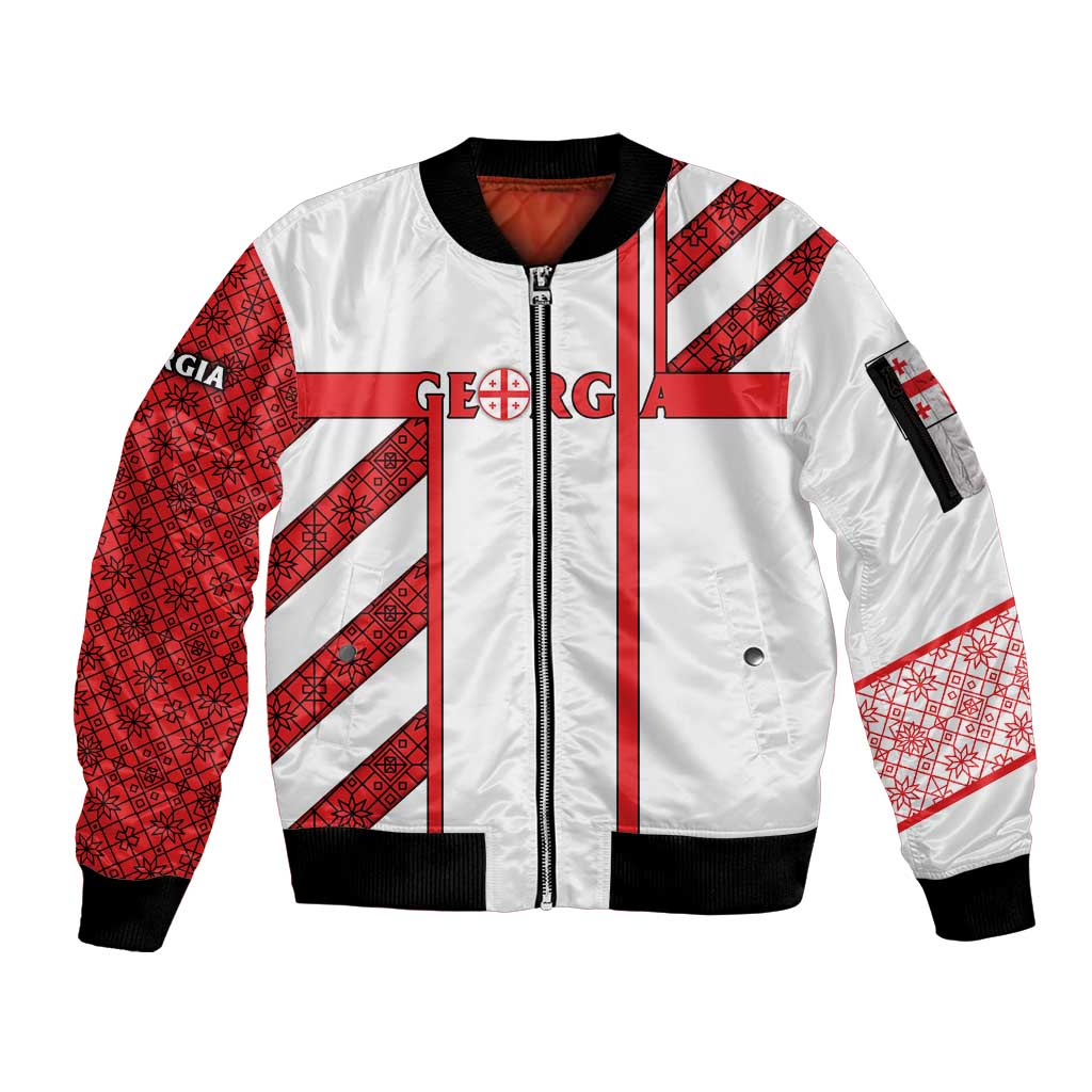 Georgia Sleeve Zip Bomber Jacket with Red Cross and Golden Lions Emblem Never Bows Design - Wonder Print Shop