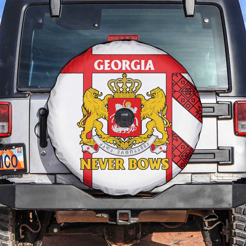 Georgia Spare Tire Cover with Red Cross and Golden Lions Emblem Never Bows Design - Wonder Print Shop