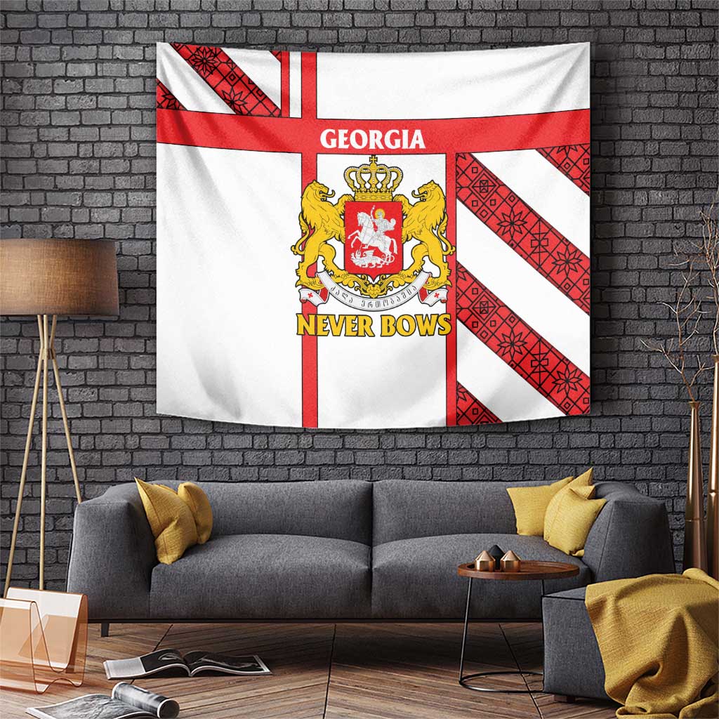 Georgia Tapestry with Red Cross and Golden Lions Emblem Never Bows Design - Wonder Print Shop