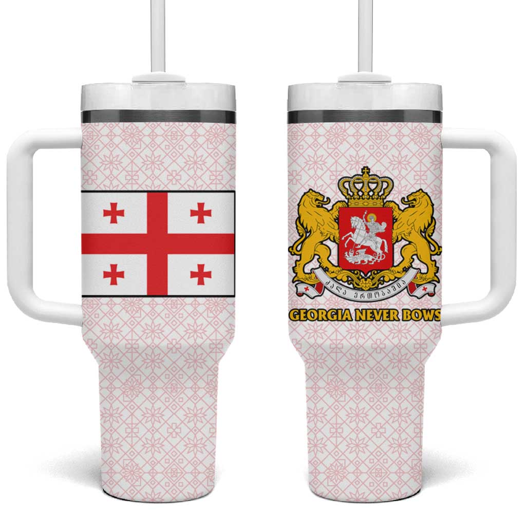 Georgia Tumbler With Handle with Red Cross and Golden Lions Emblem Never Bows Design - Wonder Print Shop