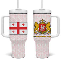 Georgia Tumbler With Handle with Red Cross and Golden Lions Emblem Never Bows Design - Wonder Print Shop