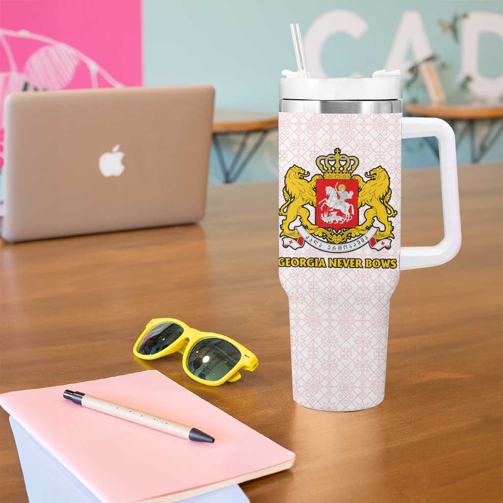 Georgia Tumbler With Handle with Red Cross and Golden Lions Emblem Never Bows Design - Wonder Print Shop