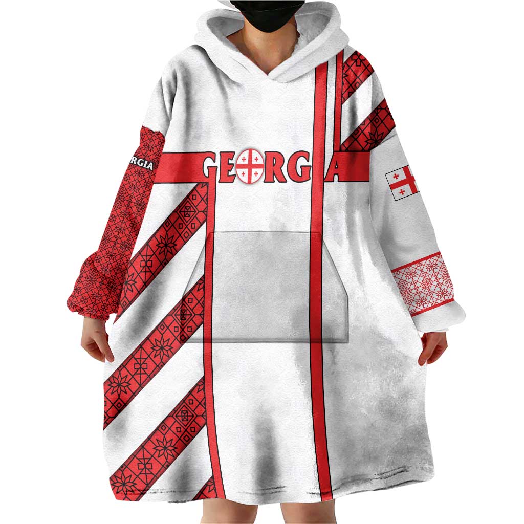 Georgia Wearable Blanket Hoodie with Red Cross and Golden Lions Emblem Never Bows Design - Wonder Print Shop