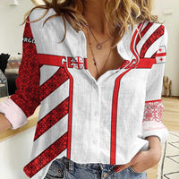 Georgia Women Casual Shirt with Red Cross and Golden Lions Emblem Never Bows Design - Wonder Print Shop