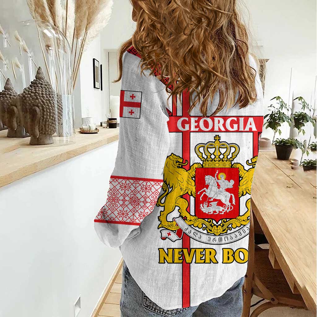 Georgia Women Casual Shirt with Red Cross and Golden Lions Emblem Never Bows Design - Wonder Print Shop