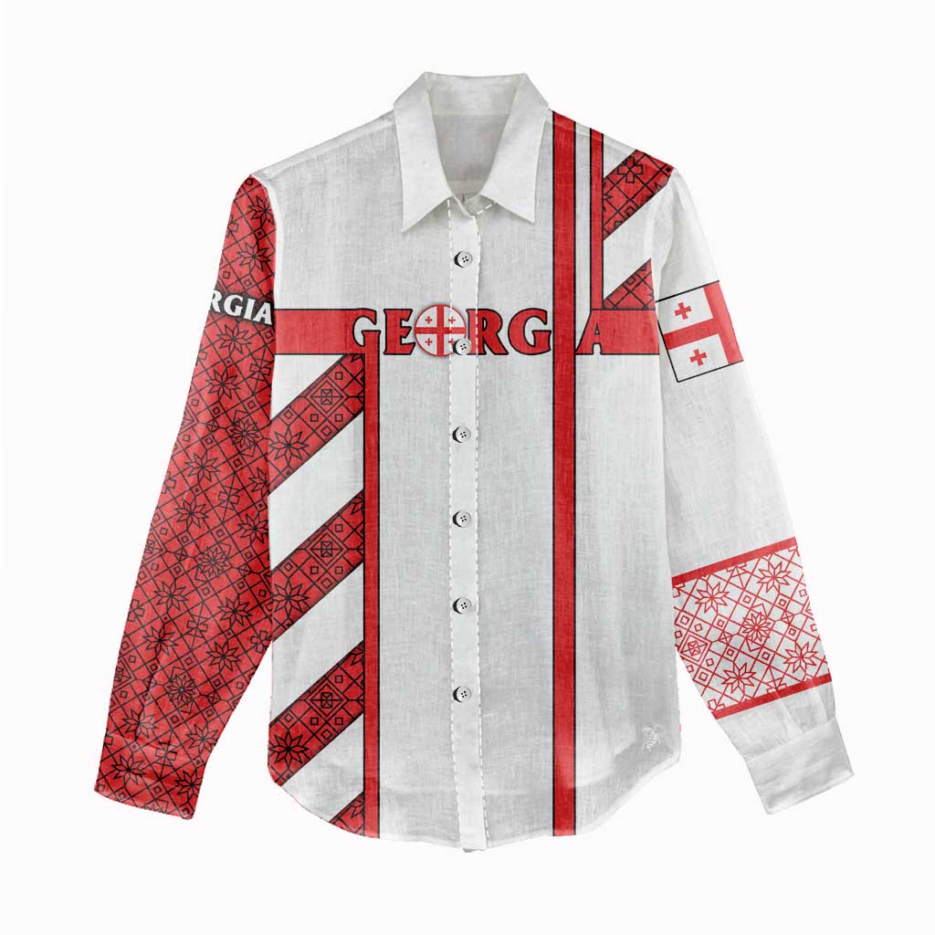 Georgia Women Casual Shirt with Red Cross and Golden Lions Emblem Never Bows Design - Wonder Print Shop