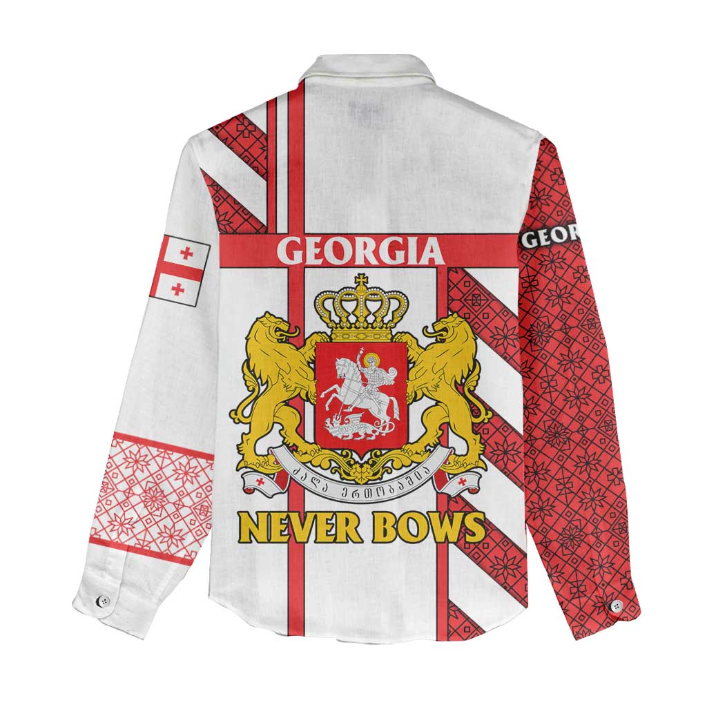 Georgia Women Casual Shirt with Red Cross and Golden Lions Emblem Never Bows Design - Wonder Print Shop