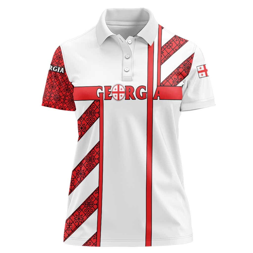 Georgia Women Polo Shirt with Red Cross and Golden Lions Emblem Never Bows Design - Wonder Print Shop