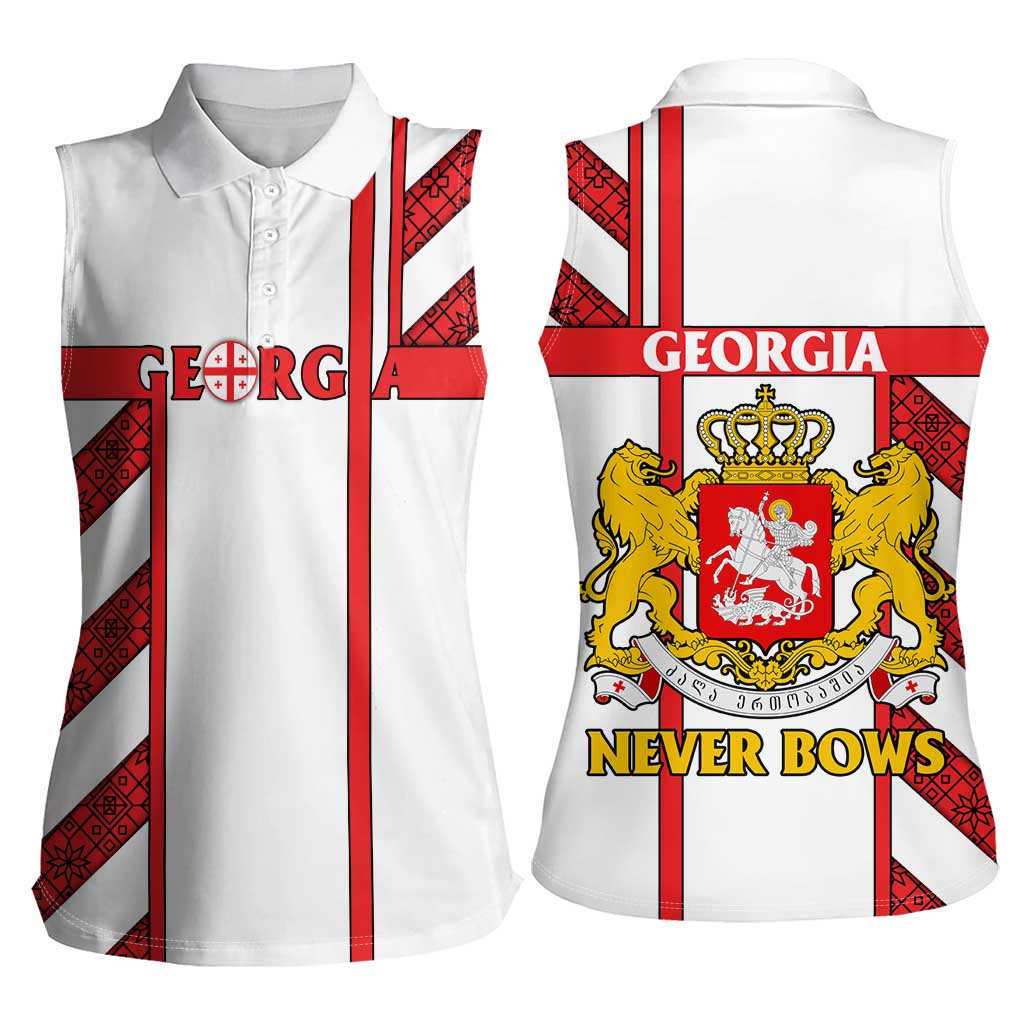 Georgia Women Sleeveless Polo Shirt with Red Cross and Golden Lions Emblem Never Bows Design - Wonder Print Shop