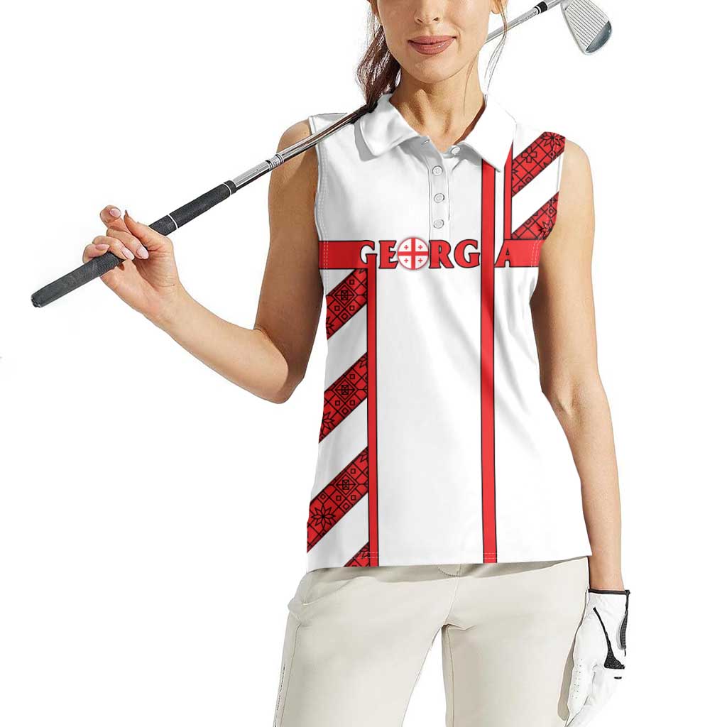 Georgia Women Sleeveless Polo Shirt with Red Cross and Golden Lions Emblem Never Bows Design - Wonder Print Shop