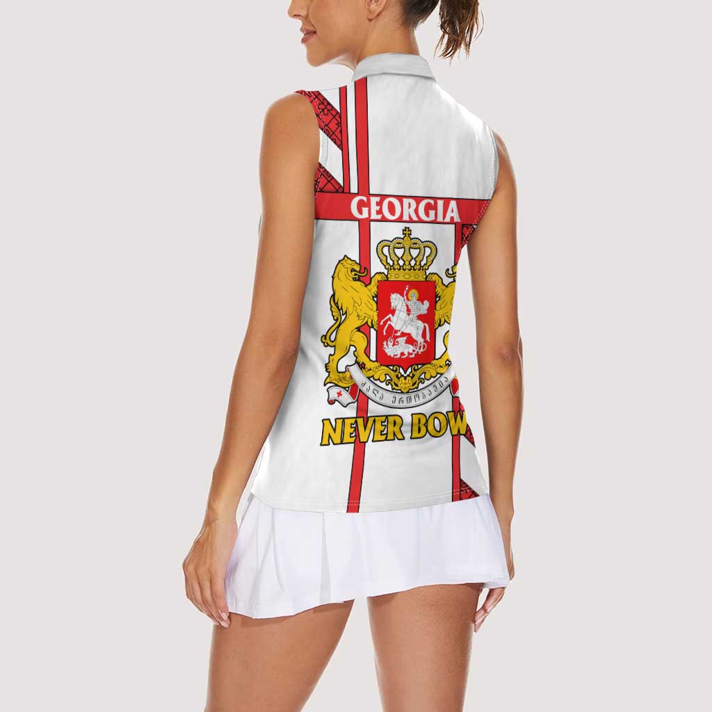 Georgia Women Sleeveless Polo Shirt with Red Cross and Golden Lions Emblem Never Bows Design - Wonder Print Shop