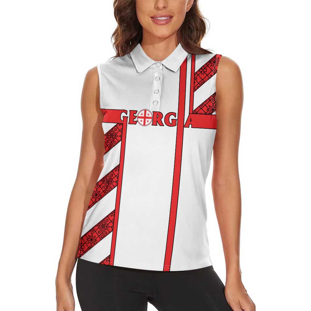 Georgia Women Sleeveless Polo Shirt with Red Cross and Golden Lions Emblem Never Bows Design - Wonder Print Shop