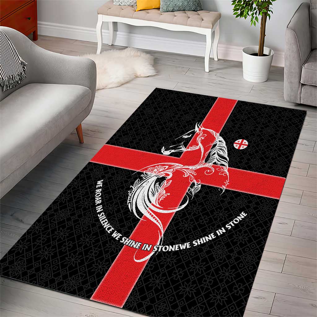 Georgia Area Rug with Black Patterned Red Cross with Dragon Horse Symbol and Silent Pride Quote Design - Wonder Print Shop