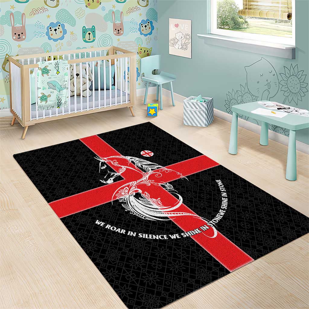Georgia Area Rug with Black Patterned Red Cross with Dragon Horse Symbol and Silent Pride Quote Design - Wonder Print Shop