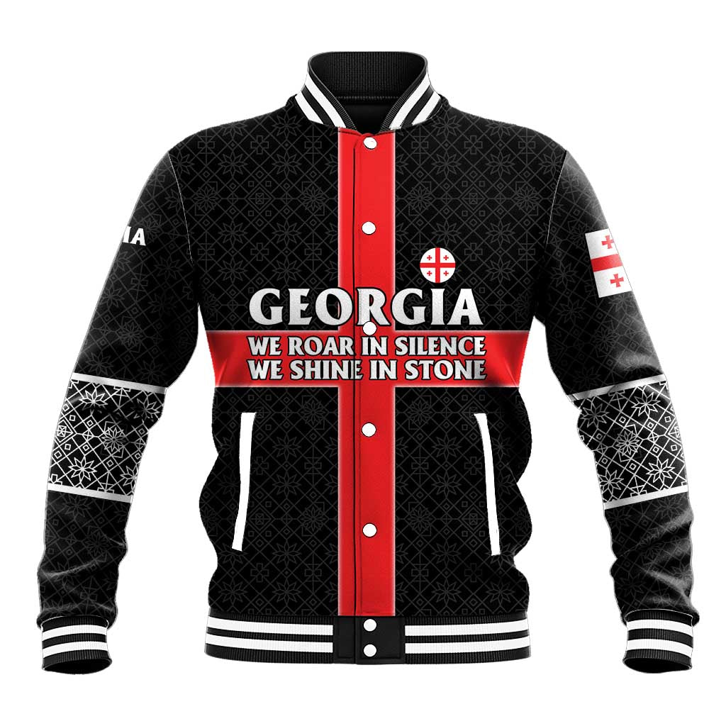 Georgia Baseball Jacket with Black Patterned Red Cross with Dragon Horse Symbol and Silent Pride Quote Design - Wonder Print Shop