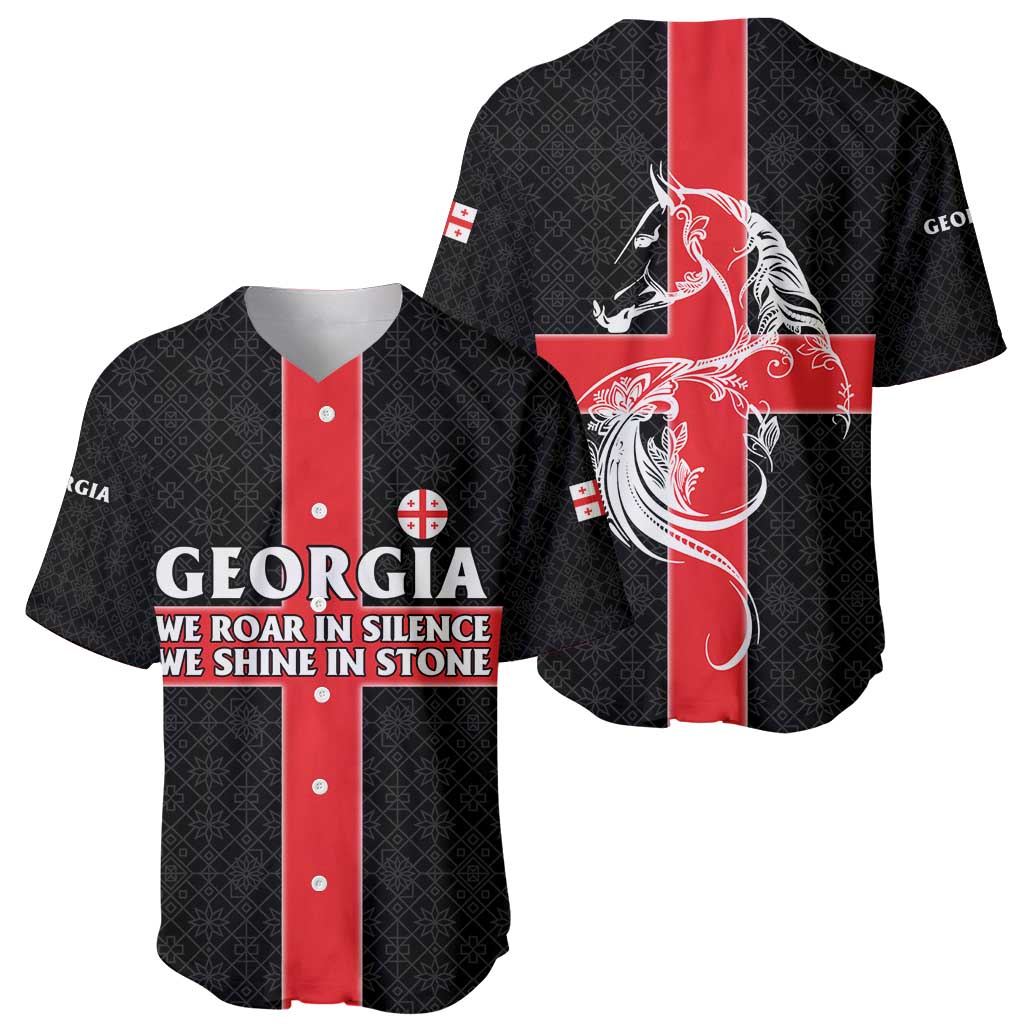 Georgia Baseball Jersey with Black Patterned Red Cross with Dragon Horse Symbol and Silent Pride Quote Design - Wonder Print Shop