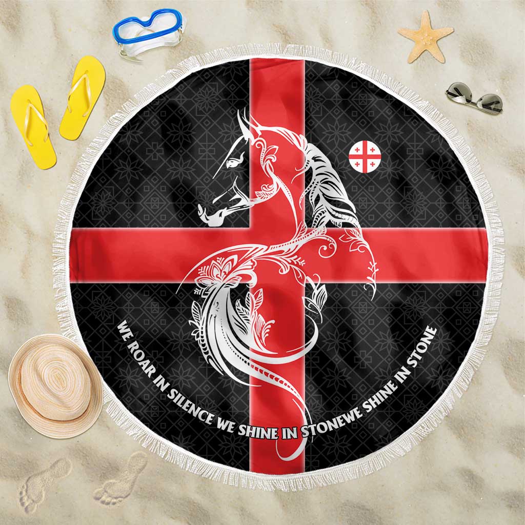 Georgia Beach Blanket with Black Patterned Red Cross with Dragon Horse Symbol and Silent Pride Quote Design - Wonder Print Shop