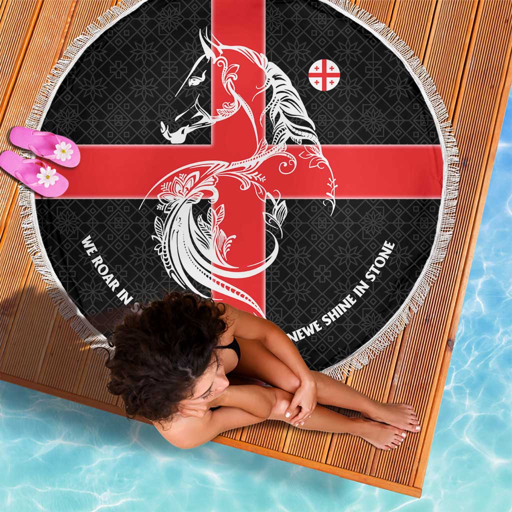 Georgia Beach Blanket with Black Patterned Red Cross with Dragon Horse Symbol and Silent Pride Quote Design - Wonder Print Shop