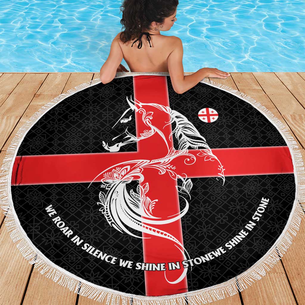 Georgia Beach Blanket with Black Patterned Red Cross with Dragon Horse Symbol and Silent Pride Quote Design - Wonder Print Shop