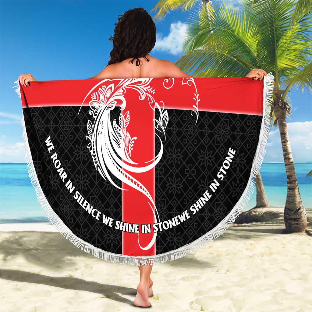Georgia Beach Blanket with Black Patterned Red Cross with Dragon Horse Symbol and Silent Pride Quote Design - Wonder Print Shop
